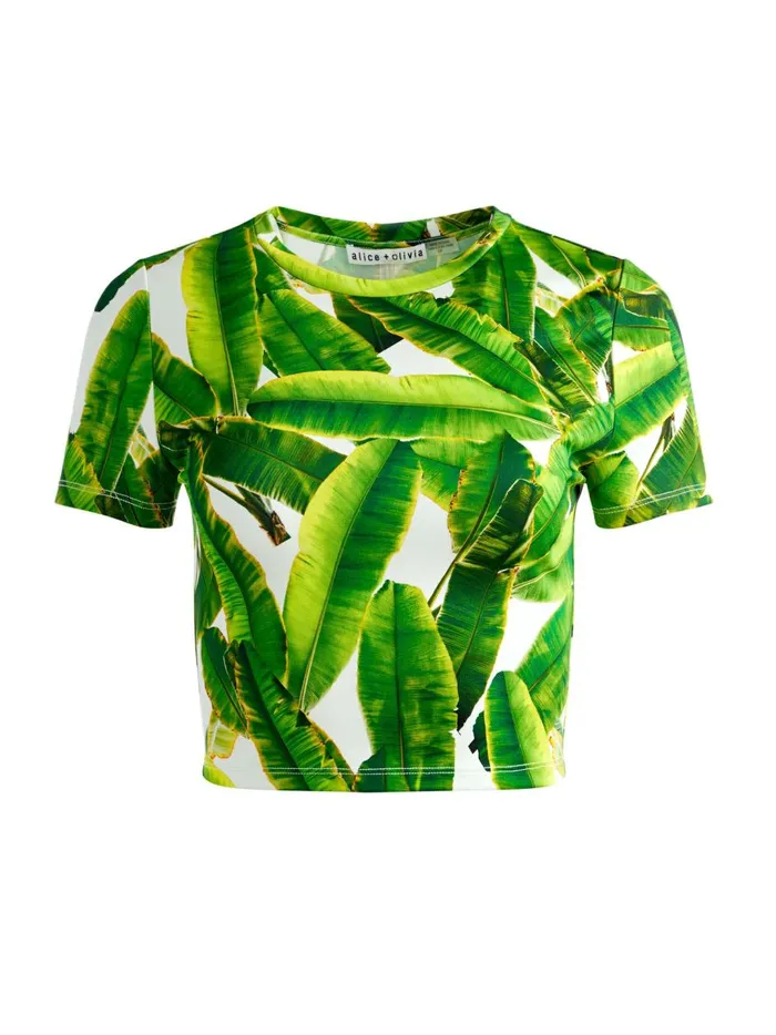 Womens Tops Alice Olivia Cindy Pickleball Cropped Tee Sun Palm Off White