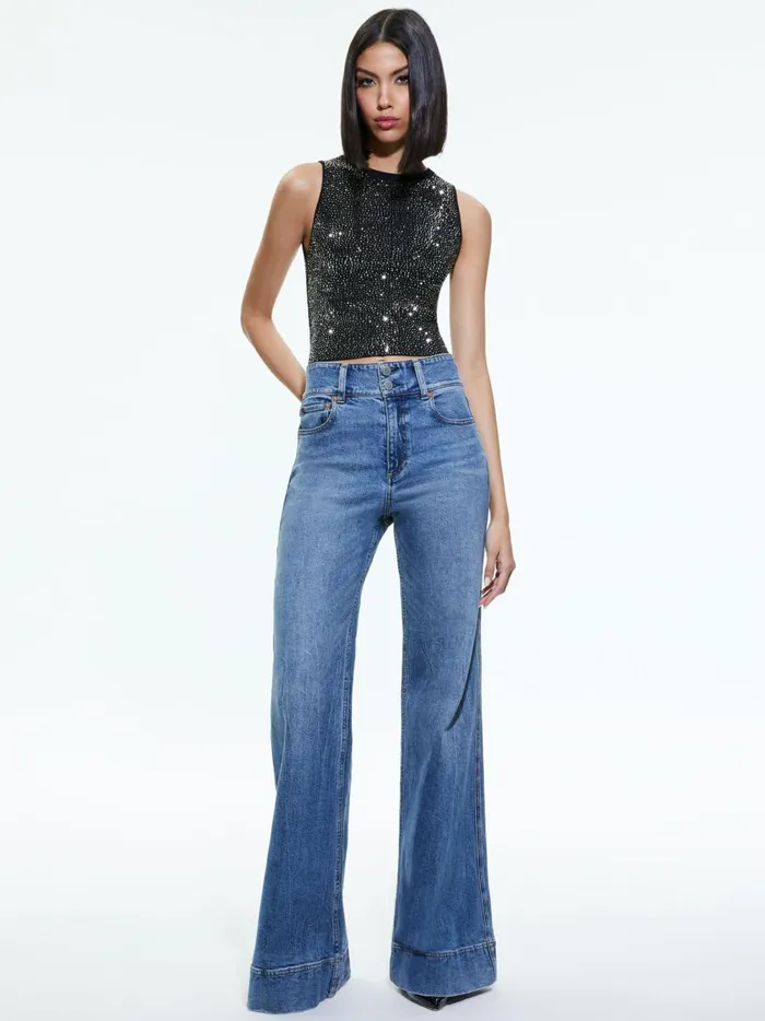 Womens Tops Alice Olivia Darina Embellished Cropped Tank Blackgunmetal