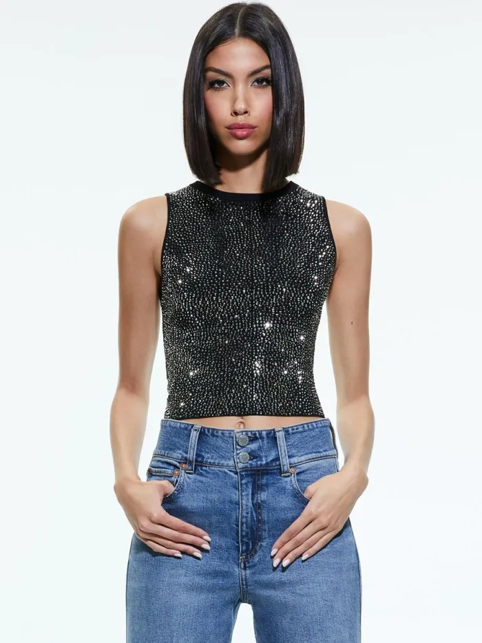 Womens Tops Alice Olivia Darina Embellished Cropped Tank Blackgunmetal