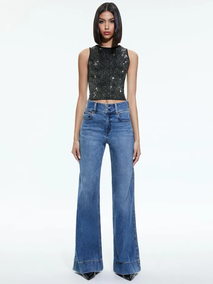 Womens Tops Alice Olivia Darina Embellished Cropped Tank Blackgunmetal