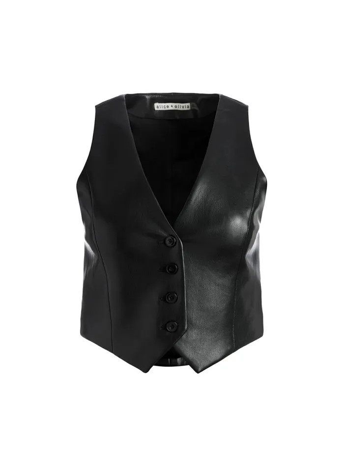 Womens Tops Alice Olivia Donna Vegan Leather Vest Black