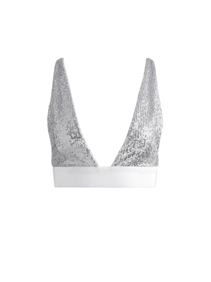 Womens Tops Alice Olivia Era Sequin Embellished Bra Top Silver