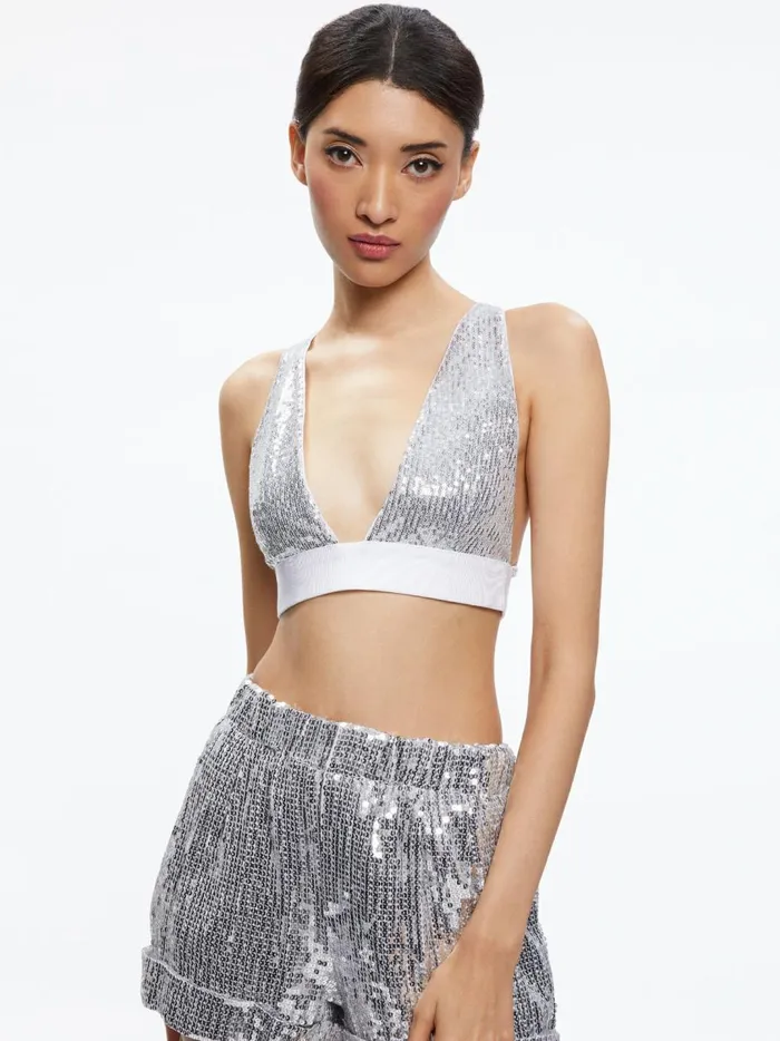 Womens Tops Alice Olivia Era Sequin Embellished Bra Top Silver