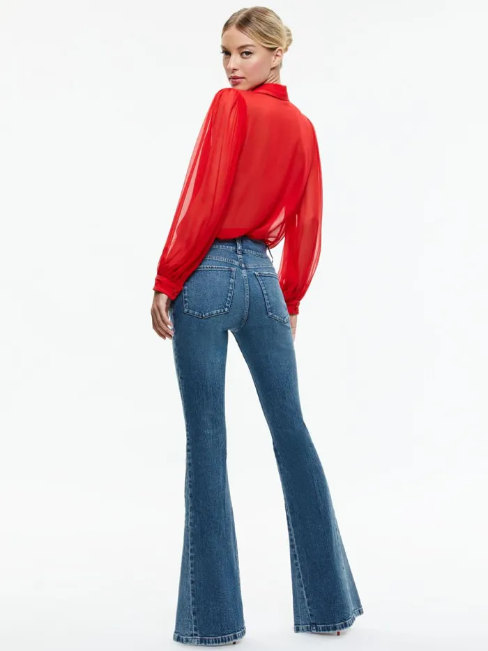 Womens Tops Alice Olivia Roanne Blouson Sleeve Button Down Bright Ruby