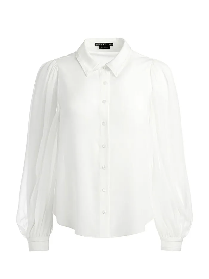 Womens Tops Alice Olivia Roanne Blouson Sleeve Button Down Ecru