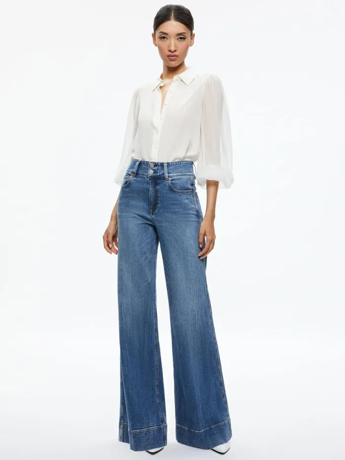Womens Tops Alice Olivia Roanne Blouson Sleeve Button Down Ecru