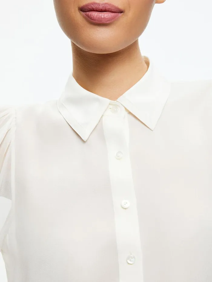 Womens Tops Alice Olivia Roanne Blouson Sleeve Button Down Ecru
