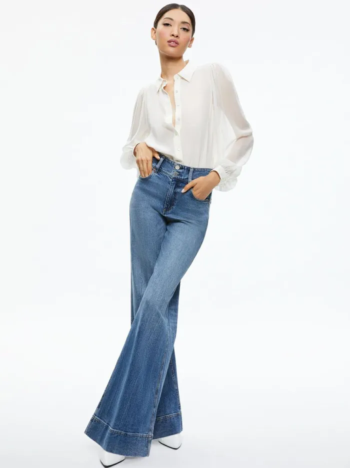 Womens Tops Alice Olivia Roanne Blouson Sleeve Button Down Ecru