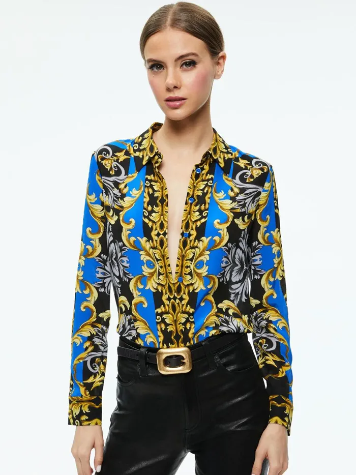 Womens Tops Alice Olivia Willa Placket Top Regal Romance Sapphire