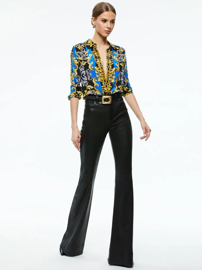 Womens Tops Alice Olivia Willa Placket Top Regal Romance Sapphire