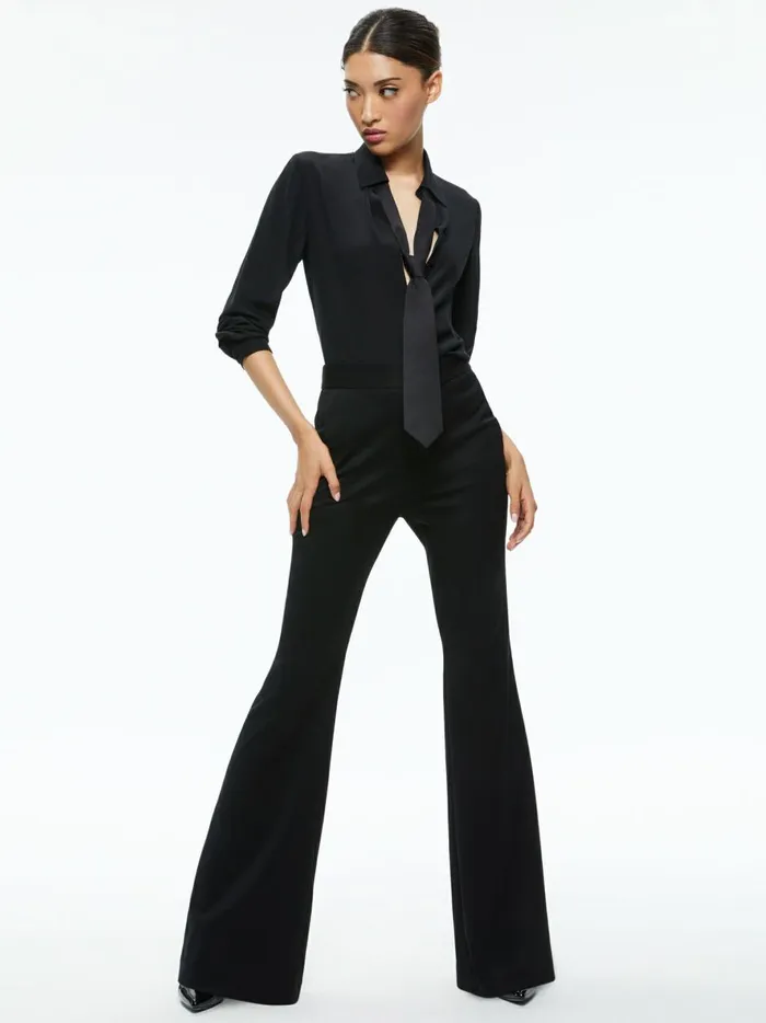 Womens Tops Alice Olivia Willa Placket Top With Tie Blackblack