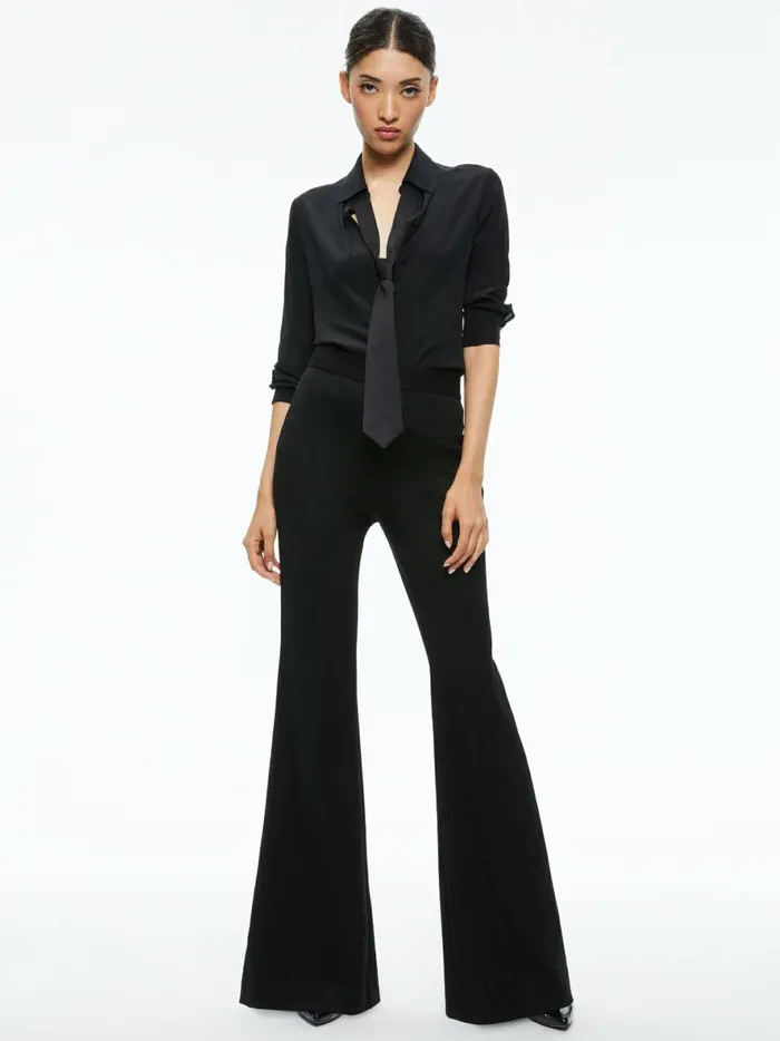 Womens Tops Alice Olivia Willa Placket Top With Tie Blackblack