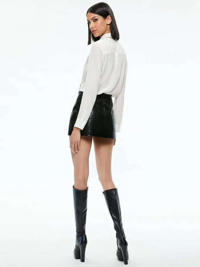 Womens Tops Alice Olivia Willa Placket Top With Tie Ecrublack