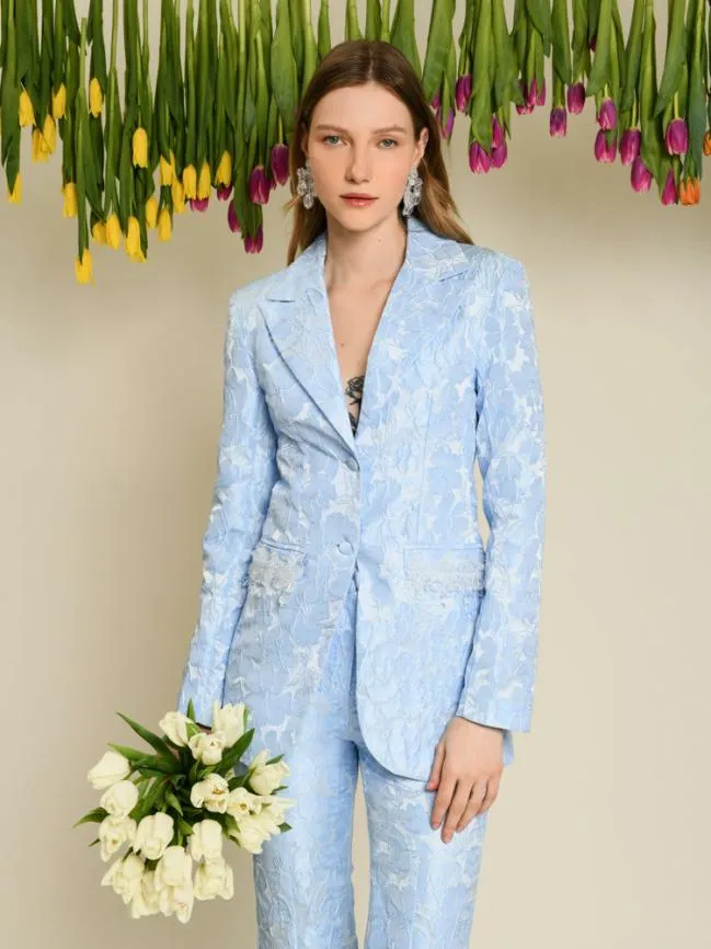 Womenswear DREAM Fleur Jacquard Embellished Blazer Cornflower Blue Sister Jane