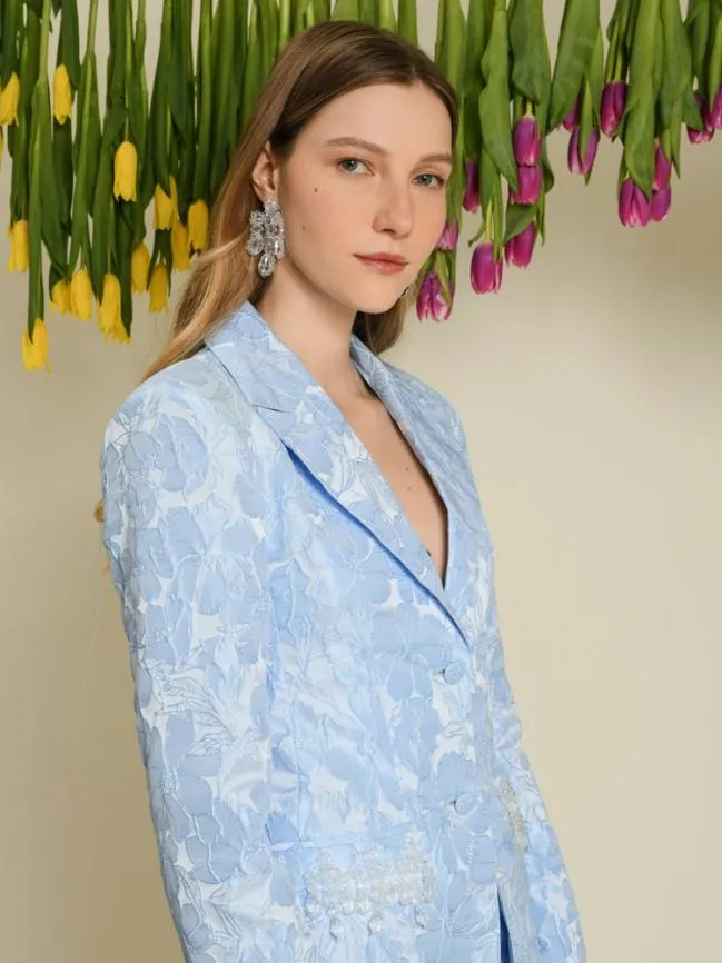 Womenswear DREAM Fleur Jacquard Embellished Blazer Cornflower Blue Sister Jane Womenswear DREAM Fleur Jacquard Embellished Blazer Cornflower Blue Sister Jane
