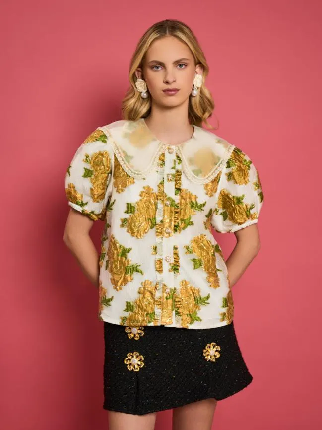 Womenswear DREAM Golden Jacquard Blouse Pearl Ivory Sister Jane