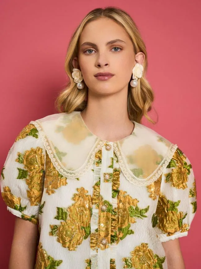 Womenswear DREAM Golden Jacquard Blouse Pearl Ivory Sister Jane Womenswear DREAM Golden Jacquard Blouse Pearl Ivory Sister Jane