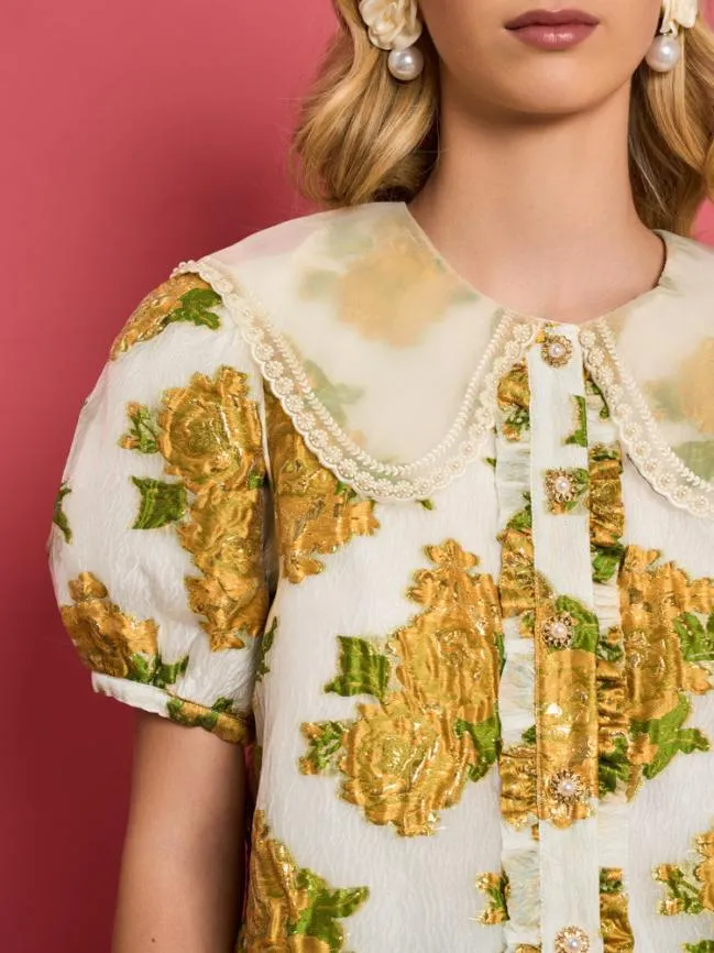 Womenswear DREAM Golden Jacquard Blouse Pearl Ivory Sister Jane Womenswear DREAM Golden Jacquard Blouse Pearl Ivory Sister Jane