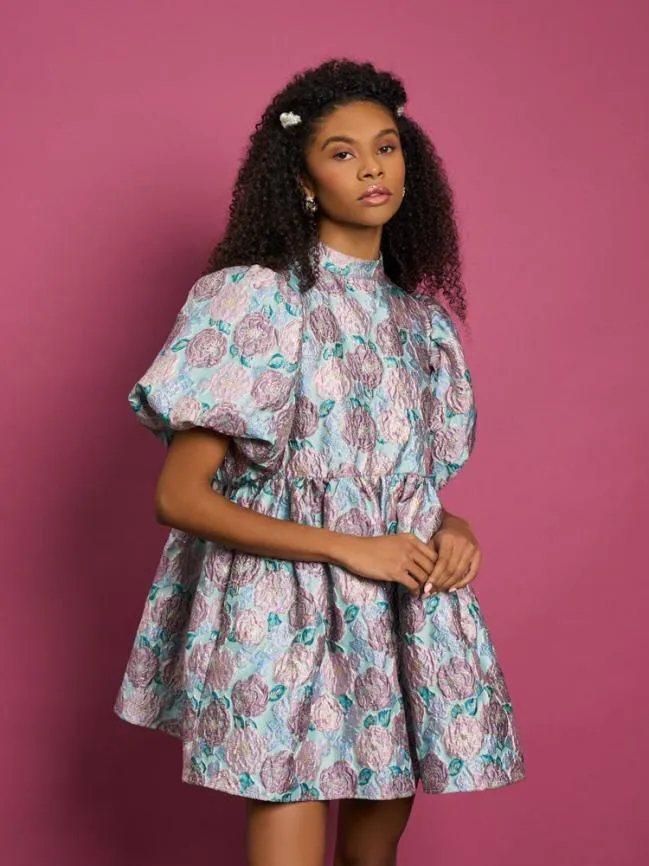 Womenswear DREAM Iceland Poppy Jacquard Dress Turquoise Blue Sister Jane