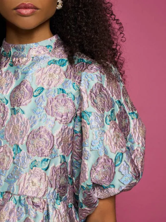 Womenswear DREAM Iceland Poppy Jacquard Dress Turquoise Blue Sister Jane Womenswear DREAM Iceland Poppy Jacquard Dress Turquoise Blue Sister Jane