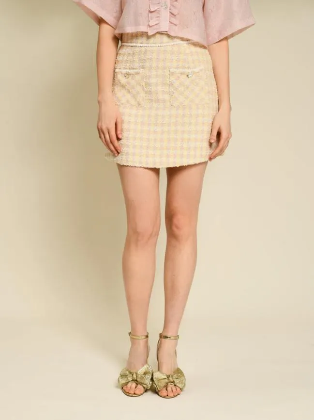 Womenswear DREAM Meadow Check Tweed Skirt Cornsilk Yellow Sister Jane