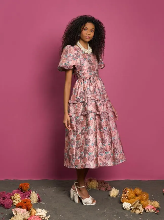 Womenswear DREAM Nerissa Jacquard Midi Dress Blush Pink Sister Jane Womenswear DREAM Nerissa Jacquard Midi Dress Blush Pink Sister Jane