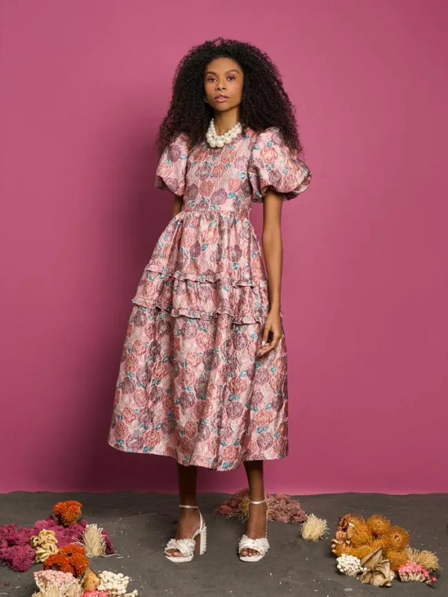 Womenswear DREAM Nerissa Jacquard Midi Dress Blush Pink Sister Jane Womenswear DREAM Nerissa Jacquard Midi Dress Blush Pink Sister Jane