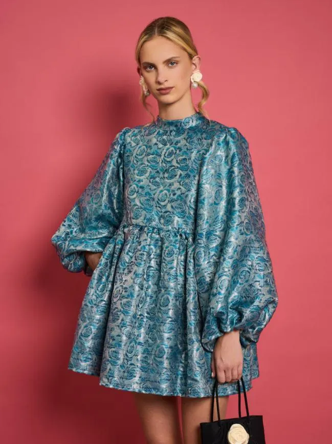 Womenswear DREAM Opal Fleur Jacquard Mini Dress Backpack Blue Sister Jane