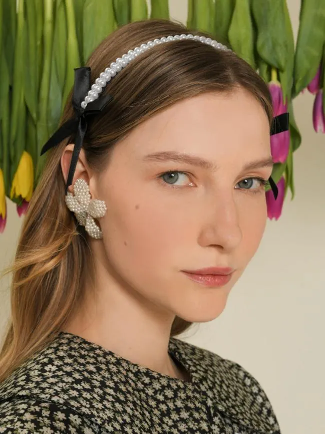 Womenswear DREAM Petal Pearl Bow Headband Coal Black Sister Jane