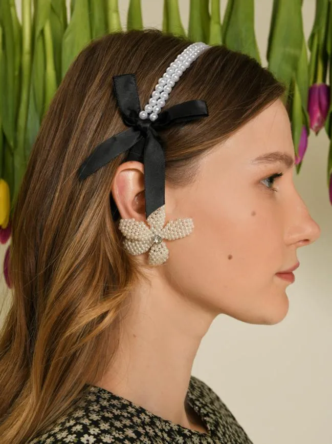 Womenswear DREAM Petal Pearl Bow Headband Coal Black Sister Jane