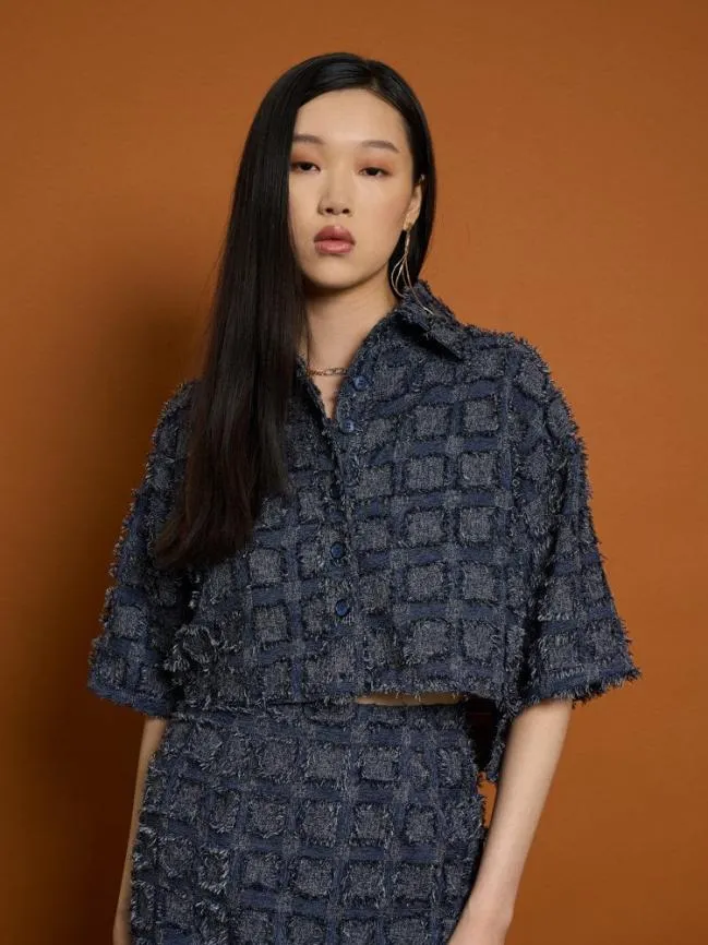 Womenswear Ghospell Esther Fray Boxy Shirt Aegean Blue Sister Jane