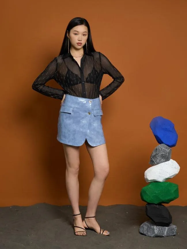 Womenswear Ghospell Nix PU Mini Skirt Stone Blue Sister Jane Womenswear Ghospell Nix PU Mini Skirt Stone Blue Sister Jane