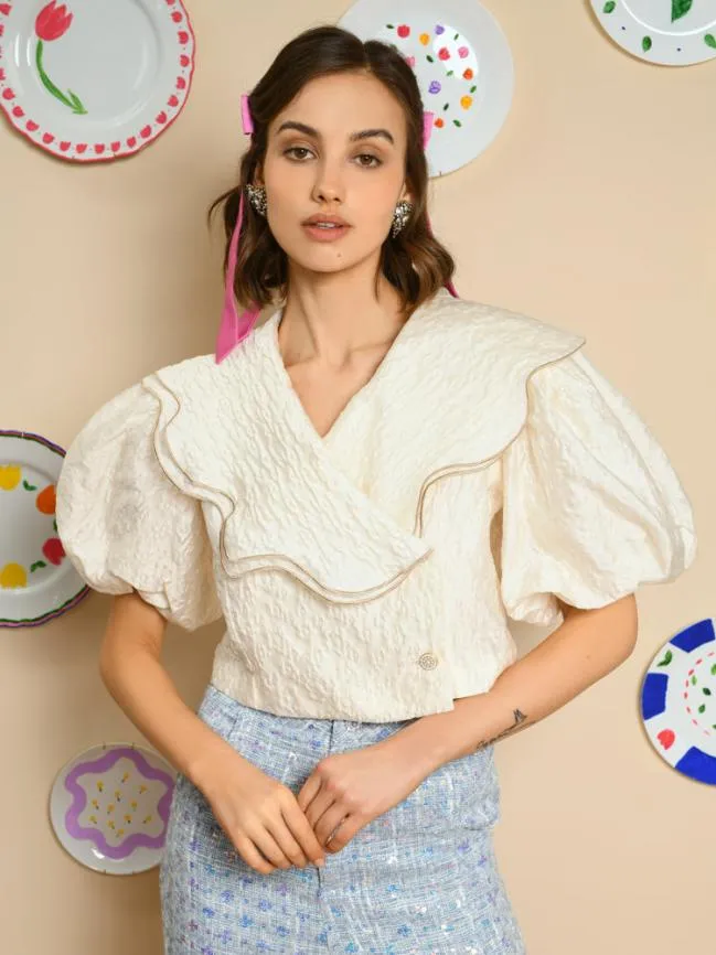 Womenswear Lisse Jacquard Top Pearled Ivory Sister Jane