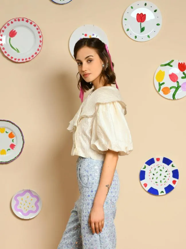 Womenswear Lisse Jacquard Top Pearled Ivory Sister Jane Womenswear Lisse Jacquard Top Pearled Ivory Sister Jane