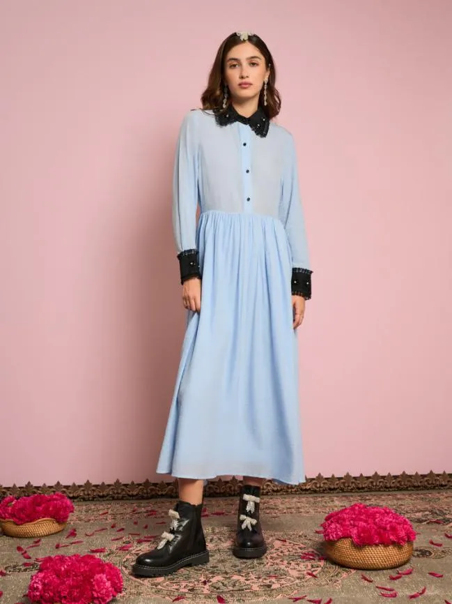 Womenswear Naila Flower Trim Dress Halogen Blue Sister Jane