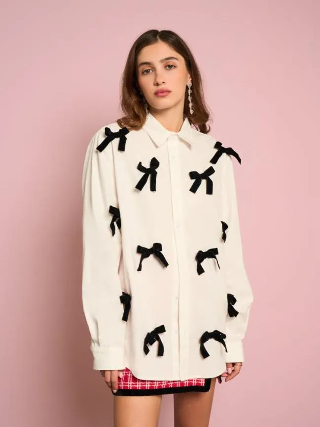 Womenswear Penny Velvet Bow Shirt White Sister Jane Womenswear Penny Velvet Bow Shirt White Sister Jane