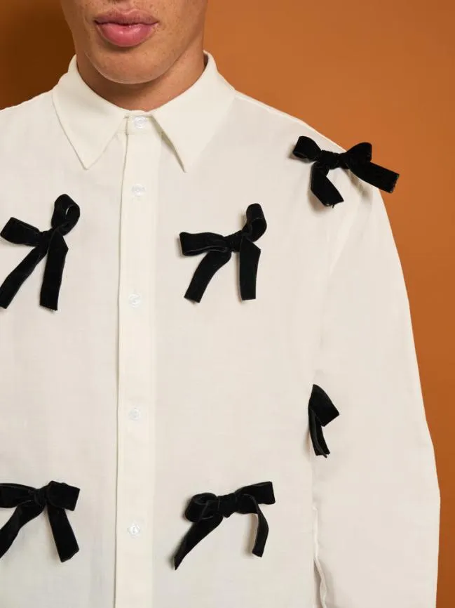 Womenswear Penny Velvet Bow Shirt White Sister Jane Womenswear Penny Velvet Bow Shirt White Sister Jane