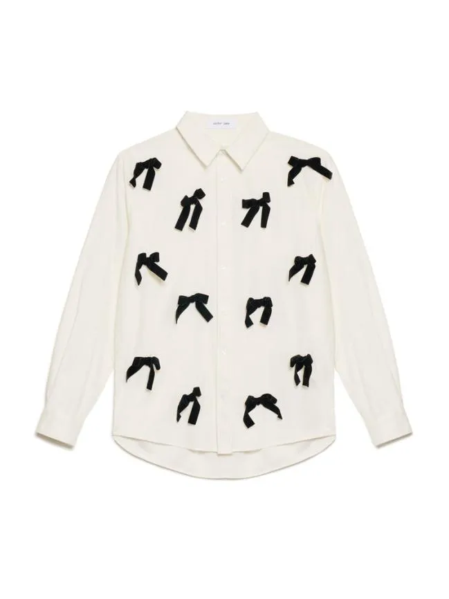 Womenswear Penny Velvet Bow Shirt White Sister Jane Womenswear Penny Velvet Bow Shirt White Sister Jane