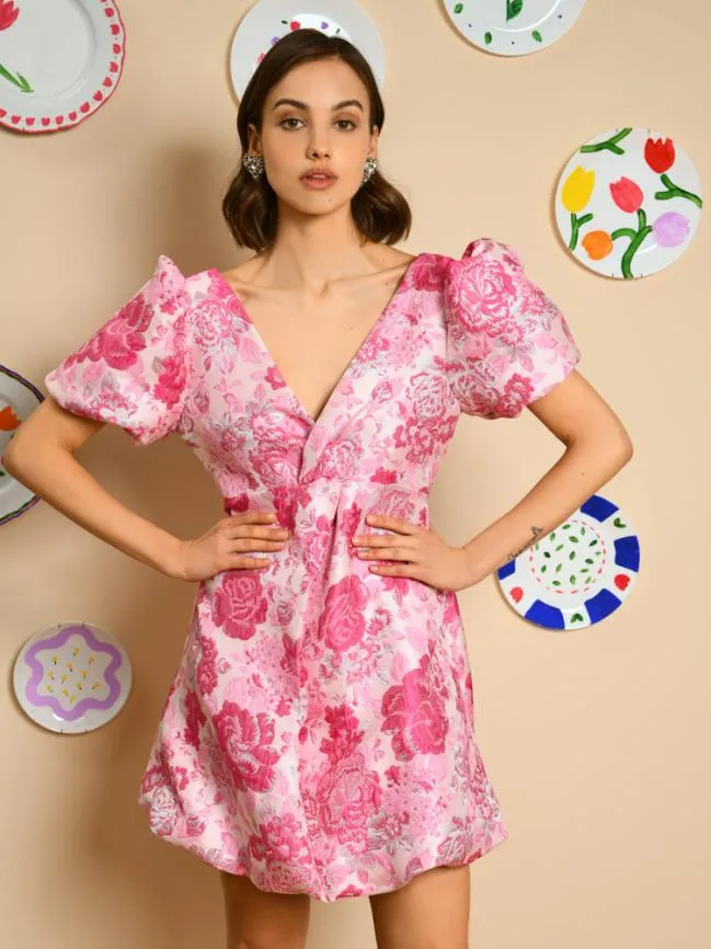Womenswear Roses Jacquard Mini Dress China Pink Sister Jane