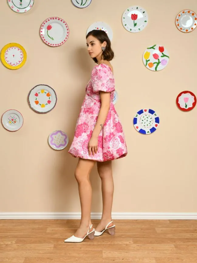 Womenswear Roses Jacquard Mini Dress China Pink Sister Jane Womenswear Roses Jacquard Mini Dress China Pink Sister Jane