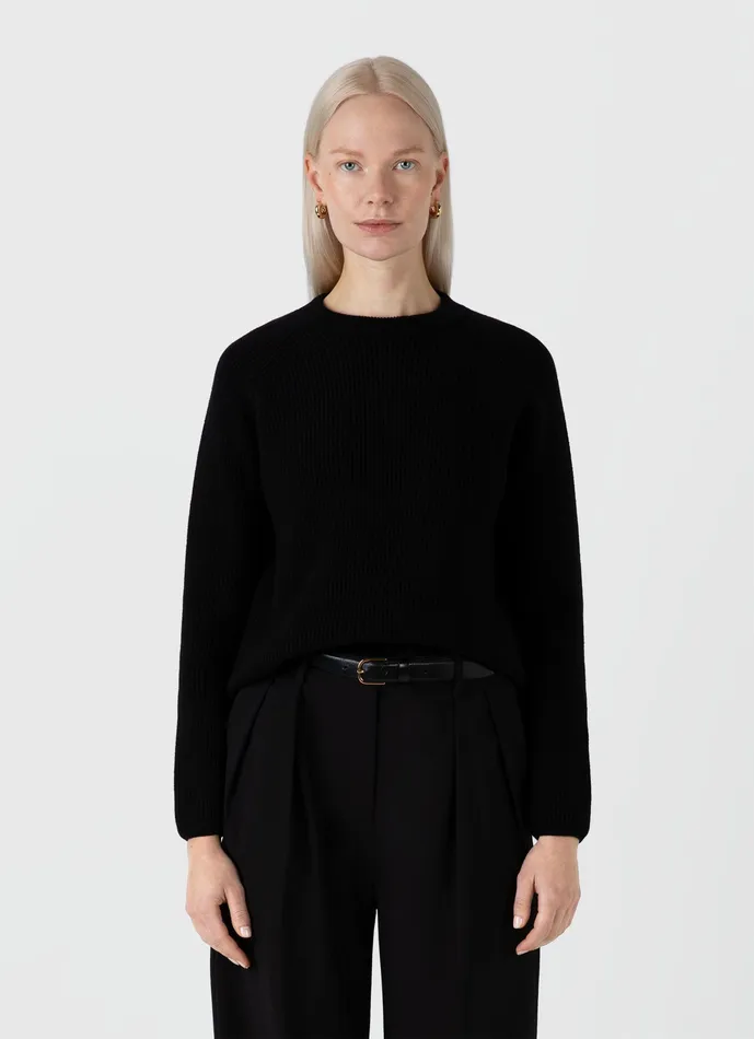 Wool Cashmere Rib Jumper Black Women Knitwear ussunspel