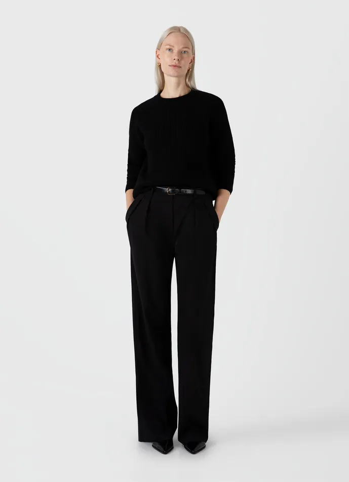 Wool Cashmere Rib Jumper Black Women Knitwear ussunspel