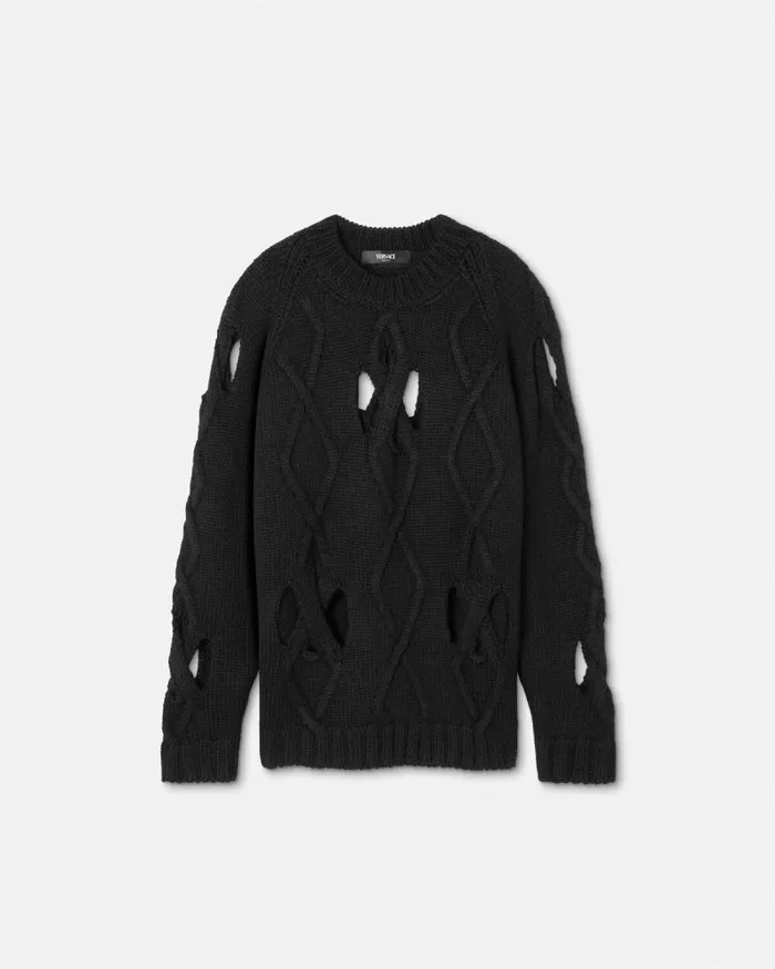 Wool Cutout Sweater Black Men Versace Knitwear