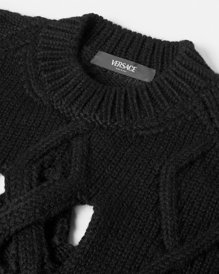 Wool Cutout Sweater Black Men Versace Knitwear