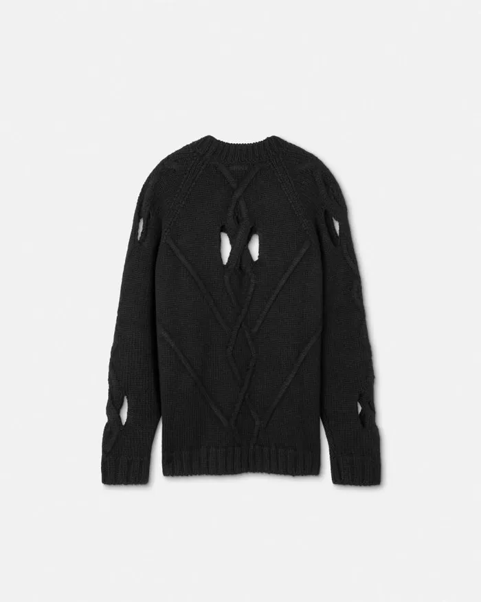 Wool Cutout Sweater Black Men Versace Knitwear