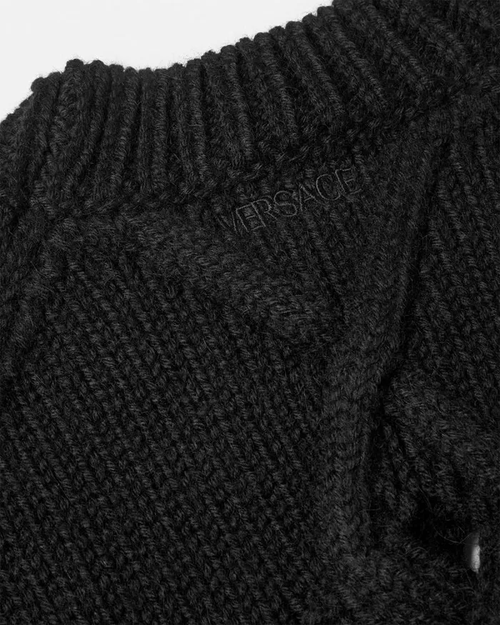 Wool Cutout Sweater Black Men Versace Knitwear