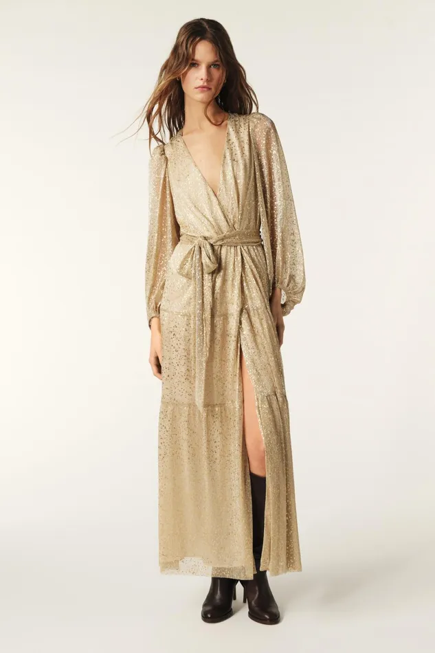 Wrap Dress Cala Gold Women Baandsh Dresses
