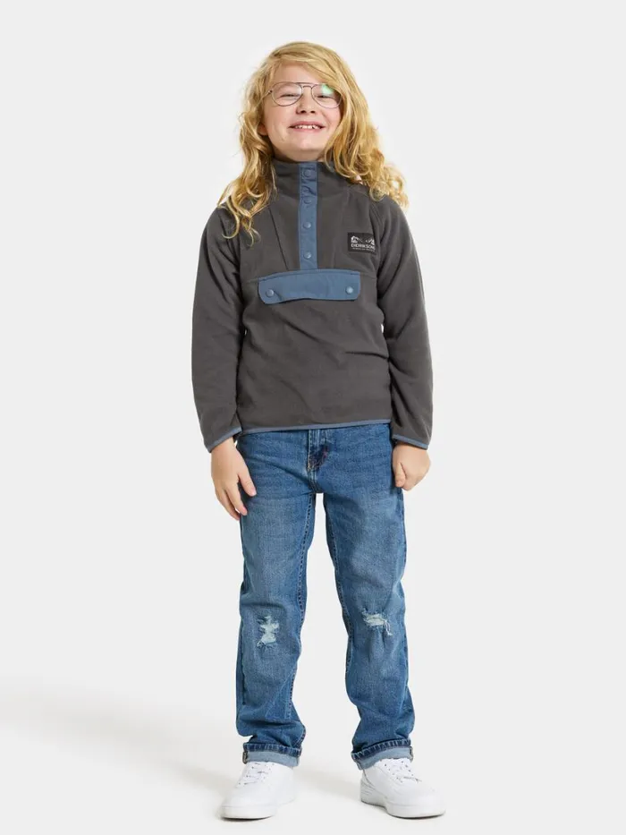 Yokto Kids039 Half Button Coal Black Kids Didriksons Fleece and Midlayers