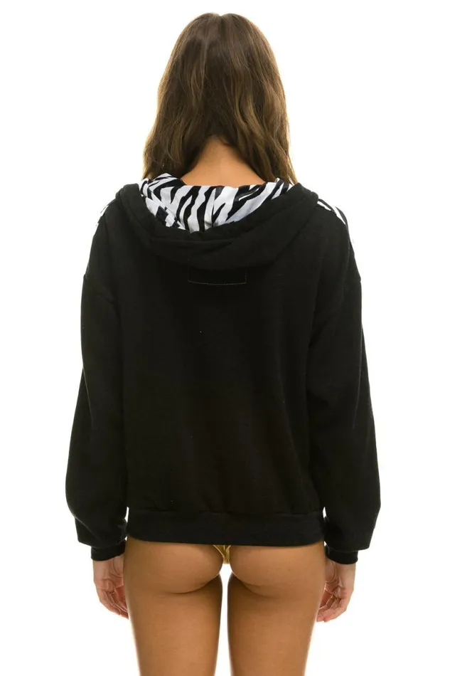 Zebra Stripe Relaxed Zip Hoodie With Pockets 8211 Black Zebra WomenMen Aviator Nation Hoodies