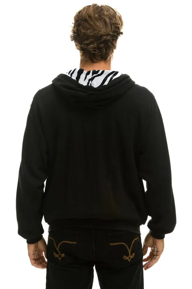Zebra Stripe Relaxed Zip Hoodie With Pockets 8211 Black Zebra WomenMen Aviator Nation Hoodies
